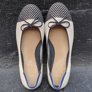 Rothy's The Ballet Knit Flat Round Toe Black and Cream Tweed Size 9 Women's